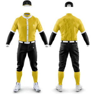 Jaune et noir en gros impression personnalisée Baseball chemises unies Kit d'uniforme de Baseball à séchage rapide combinaison de sport d'entraînement - Product Image 1
