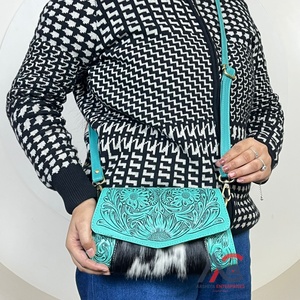 Large Capacity Multifunctional Luxury <b>Hand</b> Tooled Leather Women Handbag Genuine Cowhide Leather Zipper Closer Crossbody <b>Mini</b> Bag - Product Image 1