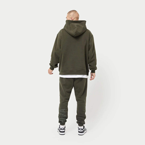 80% Algodón 20% poliéster hombros caídos estilo pulóver cuello cruzado dobladillo acanalado y puños caqui oscuro Sudadera con capucha de gran tamaño - Product Image 4