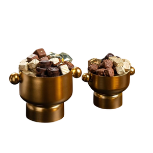 Bol de service à chocolat en métal de qualité supérieure Bol rond noir moderne avec base en or Bol de service de dessus de table pour la maison en gros - Product Image 3