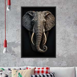 Toile d'art audacieuse avec éléphant africain, motif tribal imprimé pour une décoration unique, TOILE ENCARTÉCHÉE NOIRE - Product Image 1