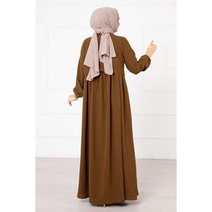 Robe Hijab Marron Style Boléro avec Taille Empire – Élément de Mode Simple - Product Image 3