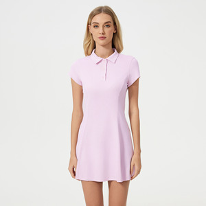 2025 Designer dames robe de Tennis avec violet manches courtes Shorts OEM équipe col montant demi fermeture éclair ensemble respirant avant Logo - Product Image 5