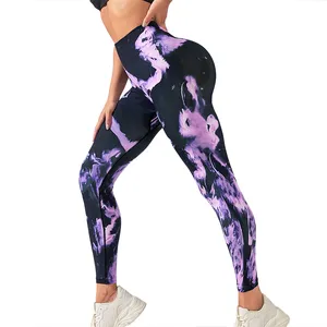 Entrenamiento Yoga pantalones sin costuras Push Up transpirable de gran tamaño color sólido tie Dye ropa deportiva Fitness apretado mallas estampadas para mujeres