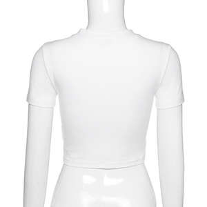 Custom Bling Cropped Knitted Casual Polyester/Cotton T-Shirts with Rhinestone Front Logo Hip-Hop Style Low MOQ - Product Image 6