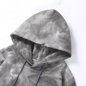 High Street 100% coton à capuche Vintage français éponge blanc surdimensionné pull pierre lavé à l'acide sweats à capuche cravate teint chandails pour hommes - Product Image 3