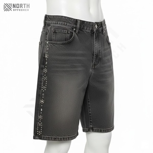 Custom Rhinestone Patch Sun Faded Vintage <b>Men</b> Streetwear Straight Leg Jeans <b>Shorts</b> <b>Baggy</b> Manufacturers Denim <b>Shorts</b> <b>Men</b> Summer - Product Image 5