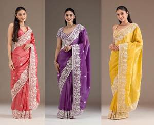 ส่าหรีสีทองแบบพรีเมี่ยมสำหรับผู้หญิงงานปักเลื่อมและงานสไตล์ทางการสำหรับงานปาร์ตี้ให้เป็นของขวัญ - Product Image 6