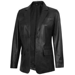 Blazer en cuir véritable noir pour femmes, veste à deux boutons, manteau en cuir tendance - Product Image 4