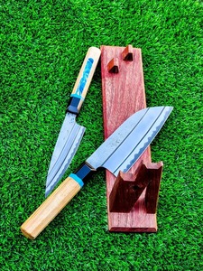 Vente en gros personnalisé de haute qualité OEM ODM ensemble de couteaux de chef en acier au carbone fait à la main magnifiquement conçu manche en bois avec étui en cuir - Product Image 5