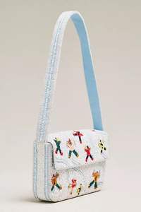 Sac à bandoulière perlé floral au meilleur prix, sac à main blanc crème avec motif de fleurs d'aster violettes, sac de soirée tendance pour femme, sac en perles de rocaille - Product Image 3