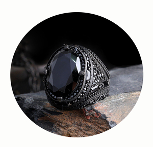 Hot Sale Turkish Vintage Wedding Mens Luxury 925 Sterling Silver <b>Ring</b> Black Natural Stone Party Wholesale Jewelry Turkey - Product Image 3