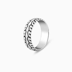 แหวนเงินอ็อกซิไดซ์ทันสมัยแนววินเทจแบบคลาสสิกสำหรับเขาชุบโรเดียมที่หนีบเป็นก้อนเปิดฟรีไซส์ซิงค์อัลลอย - Product Image 4