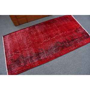 Alfombra Turca Vintage, Alfombra Decorativa de 3x5.6 pies (90x172 cm), Alfombra de Lana con Diseño de Plantas y Árboles Rojos - Product Image 1