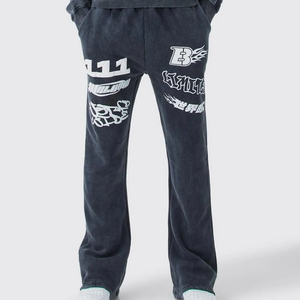 Écusson de broderie personnalisé pour hommes en détresse Ensemble de survêtement Streetwear Sweat à capuche délavé à l'acide et pantalon de survêtement - Product Image 4