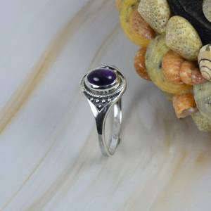 Purple Amethyst Ring 925 Sterling Silver Handmade Jewelry February Birthstone Oval Gemstone Ring for Women - Product Image 1