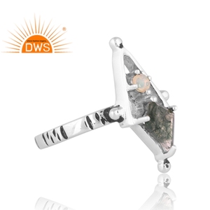 Bague de déclaration de pierres précieuses d'agate d'opale éthiopienne et de mousse meilleure qualité en argent sterling oxydé 925 bague de fiançailles en cristal à la mode GIA - Product Image 3