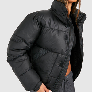 Veste Doudoune Courte Bouffante en PU à Col Montant pour Femme, Vêtements d'Hiver 2026 - Product Image 4