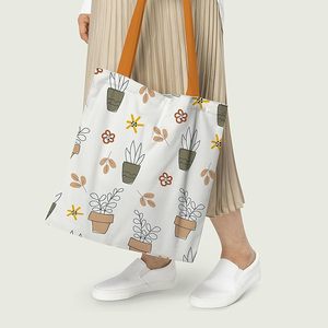Autumn Cute <b>Canvas</b> Tote <b>Bag</b> with Zipper <b>Drawstring</b> Embroidery Customizable Logo Featuring Chains and Letter Decoration - Product Image 4