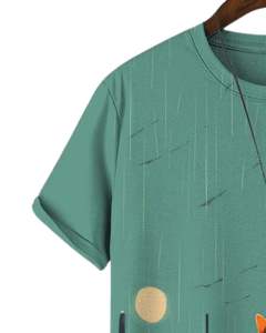 T-shirt personnalisé pour homme, imprimé graphique de chat vert, streetwear artistique, coton, manches courtes, décontracté, surdimensionné, scène nocturne urbaine, t-shirt tendance - Product Image 3