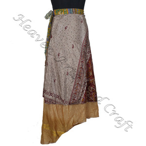 Nouveau indien fait à la main Vintage 100% soie Sari jupe portefeuille réversible Vintage soie magique 38 pouces longueur jupe portefeuille licou Tube robe - Product Image 2