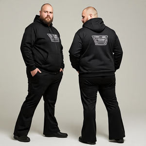 Veste de survêtement OEM pour hommes grande taille avec capuche et pantalon évasé \ Ensemble de survêtements de jogging Ensemble de sweats à capuche zippés et de pantalons baggy - Product Image 1