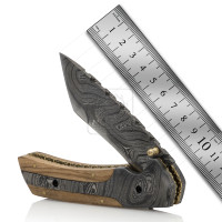 Couteau pliant en acier Damas fait main, très populaire, pour survie en extérieur, bushcraft, camping, chasse, outil de poche 90mm 58-62 HRC