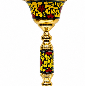 Cachimba de Lujo en Latón Dorado y Acero Inoxidable con Incrustaciones de Madreperla Amarilla y Roja - Product Image 2
