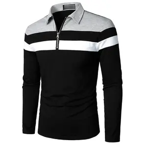 Diseño personalizado de alta calidad para hombre para camisa Polo tela de punto transpirable con cremallera de rayas de patrón sólido y colores de contraste - Product Image 6