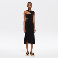 Fabricant de robe personnalisée Robe élégante sans manches sexy pour femmes Bodycon Club Party Robe midi moulante en maille noire à une épaule découpée