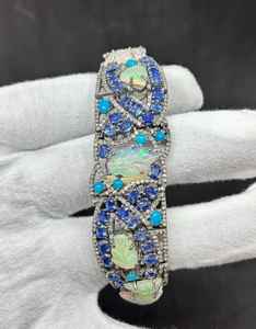 Ópalo etíope cianita turquesa pulsera plata esterlina circón joyería hecha a mano regalo de piedras preciosas para ella delicada - Product Image 1