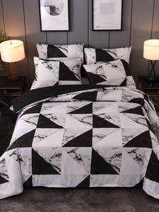 Classic Black and White Marble Patchwork Bedding Stylish Florals <b>Stitching</b> 400TC <b>Set</b> - Product Image 4