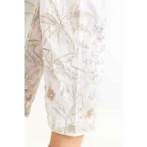 Pantalon Off-White en soie brute brodée TR-22-134, coupe large, taille haute, en crêpe, design respirant - Product Image 1