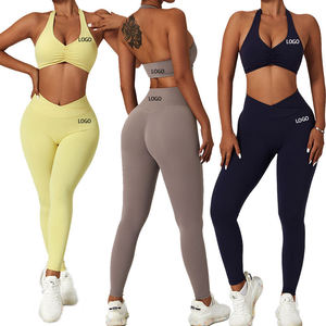 Ensembles de fitness sexy pour femmes Yoga & Gym Vêtements de sport de couleur unie avec soutien-gorge et leggings de sport antichoc Options de taille plus - Product Image 1