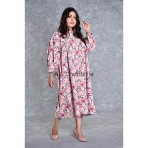 Femmes élégant Boho décontracté robe mi-longue col en v manches 3/4 lavable imprimé quotidien moulante coton tissu écologique bouton - Product Image 6