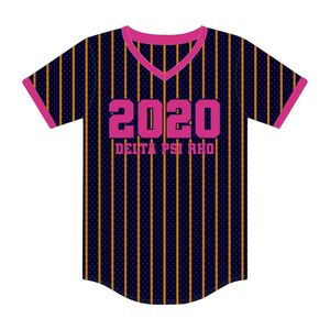 Año de Fundación 2020 Delta Psi Rho Sorority Navy Pinstripe Pullover Jersey de béisbol 100 Malla de poliéster Cuello en V Knit Rib T Shirt - Product Image 2