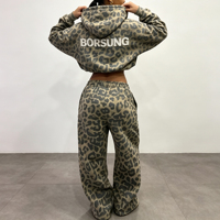 Ensemble survêtement femme en coton 100% avec sweat à capuche et pantalon de jogging imprimé léopard de haute qualité, taille plus