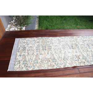 Turkish Vintage <b>Runner</b> <b>Rug</b> 2.8x7.7 ft, White Wool <b>Rug</b> - Product Image 5
