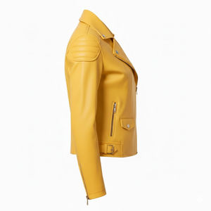 Chaqueta de Motociclista de Cuero Amarillo Personalizada para Mujer, Precio de Fábrica al por Mayor, Estilo Motociclista Genuino, Ropa de Moda, Pedido al por Mayor de Cuero - Product Image 4