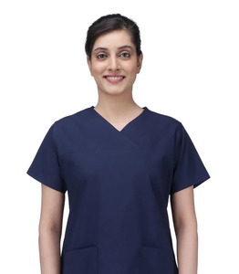 Women Blue Scrub Set V-Neck <b>Top</b> With Pockets And Straight Leg Pants Hospital Uniform Woven Fabric Cotton Polyester Mix - Product Image 5