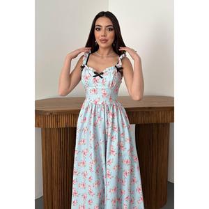 Vestido Floral Azul Bebé con Lazo Frontal - Azul Bebé - Product Image 3