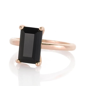 Bague Onyx noir plaqué or 18 carats taille coussin onyx noir cadeau pour les femmes bague de fiançailles onyx diamant noir bijoux en or - Product Image 1