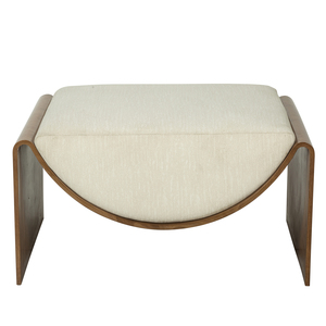 Otomana Tapizada Contemporánea con Estructura de Madera Curvada y Tela Crema para Decoración Moderna de Sala de Estar y Comedor, Hecha en Vietnam - Product Image 1