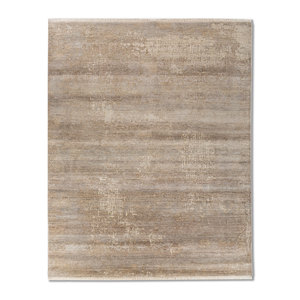 พรมขนสัตว์และไหมไผ่ถักมือสีเบจและสีน้ำตาล ขนาด 9x12 ฟุต รูปทรงสี่เหลี่ยมผืนผ้า สำหรับห้องนั่งเล่นหรือทางเดินในบ้าน-AKWB-3538 - Product Image 1