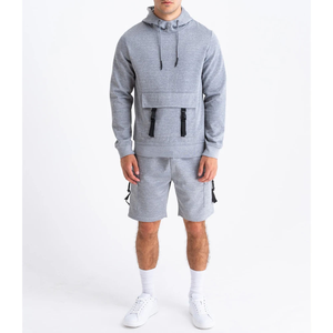 Ensembles de fitness et de gym à 100% en coton, sweat-shirt à capuche et short, logo personnalisé pour hommes, coupe confortable - Product Image 1