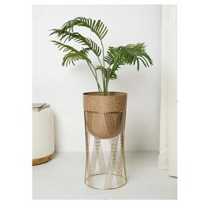 Jardinière ronde en métal fabriquée à la main avec finition bicolore pour un style de jardin minimaliste et luxueux - Product Image 1