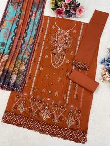 Conjunto de Kurta, Pantalones y Dupatta Semi-Cosidos con Bordado para Mujer - Product Image 6