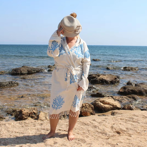 ผ้าฝ้ายตุรกีเสื้อคลุมอาบน้ําHoodedแห้งเร็วแขนยาวที่มีสีสันSoft Robeล้างทําความสะอาดได้บ้านอาบน้ําHammam Beach Spaขนาดตัวเลือก - Product Image 1