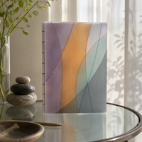 Carnet de notes LABON personnalisé à géométrie abstraite, reliure cousue apparente, pages à grille de points, couverture violet, orange, menthe