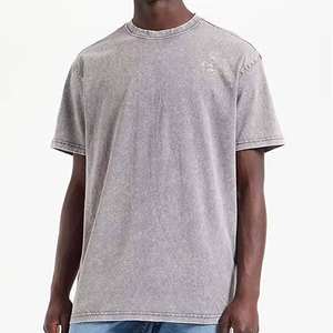 Camiseta de Algodón Vintage Lavada al Ácido para Hombre, al por Mayor, MOQ Bajo, Informal, Lisa, Talla Grande, Cuello Redondo, Estilo Urbano - Product Image 1